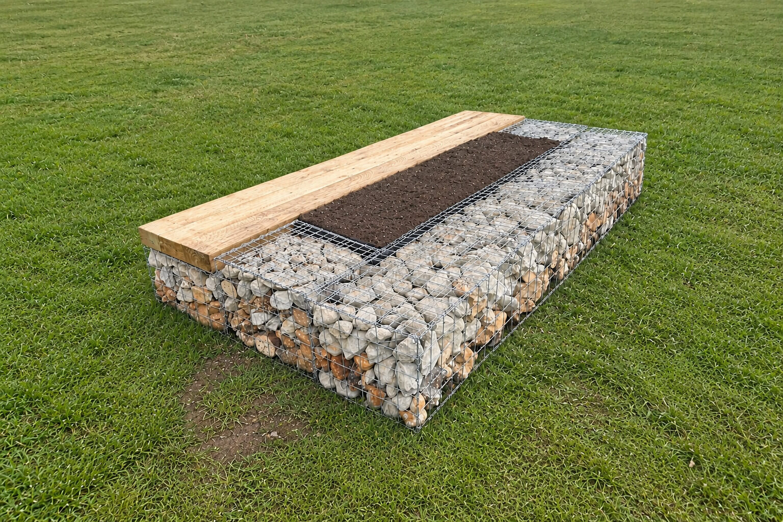 stone gabion and wood biodiversity benches connecting people with nature
